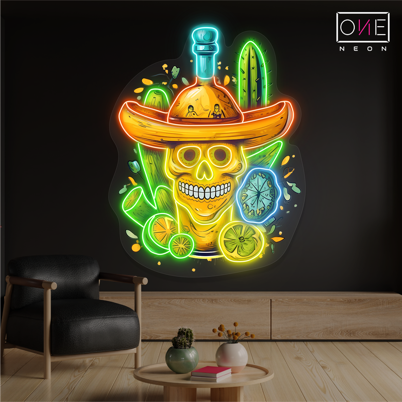 Mexican Skull Tequila Artwork Led Neon Sign