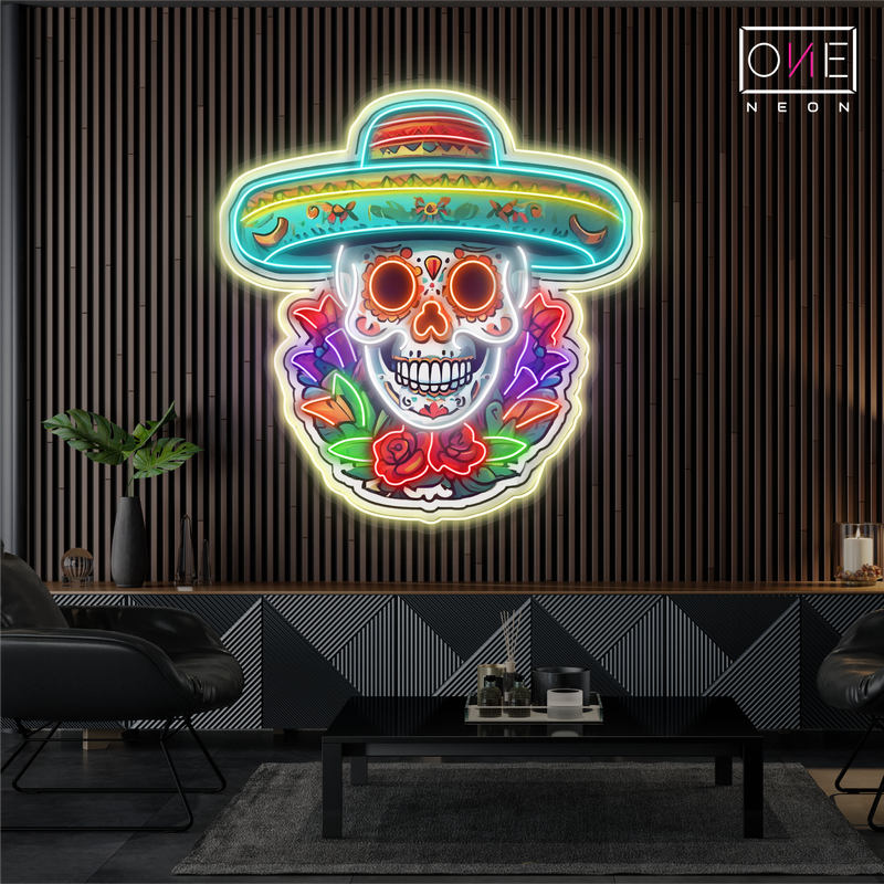 Flower Calavera Skull Artwork Led Neon Sign