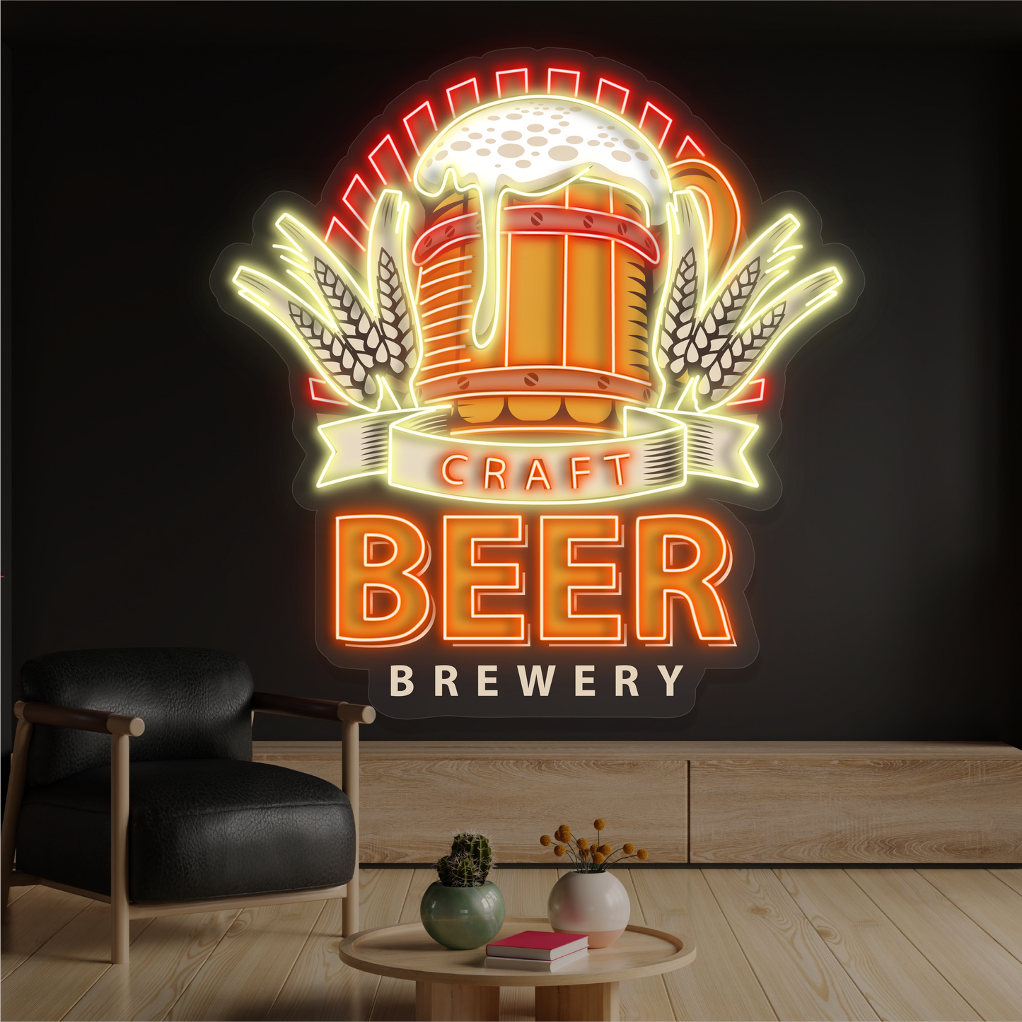 Enseigne au néon à LED avec illustration de brasserie de bière