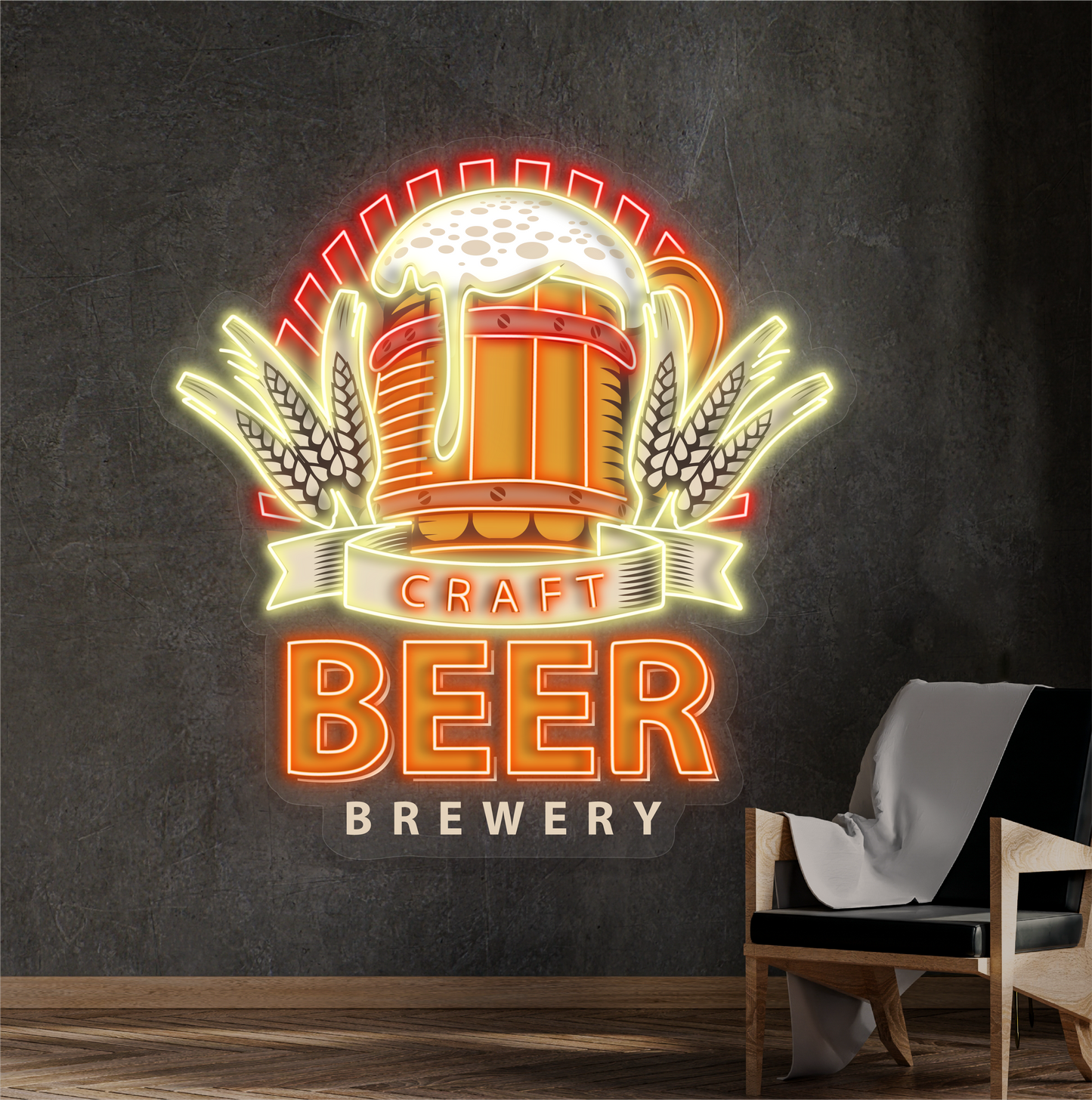 Enseigne au néon à LED avec illustration de brasserie de bière