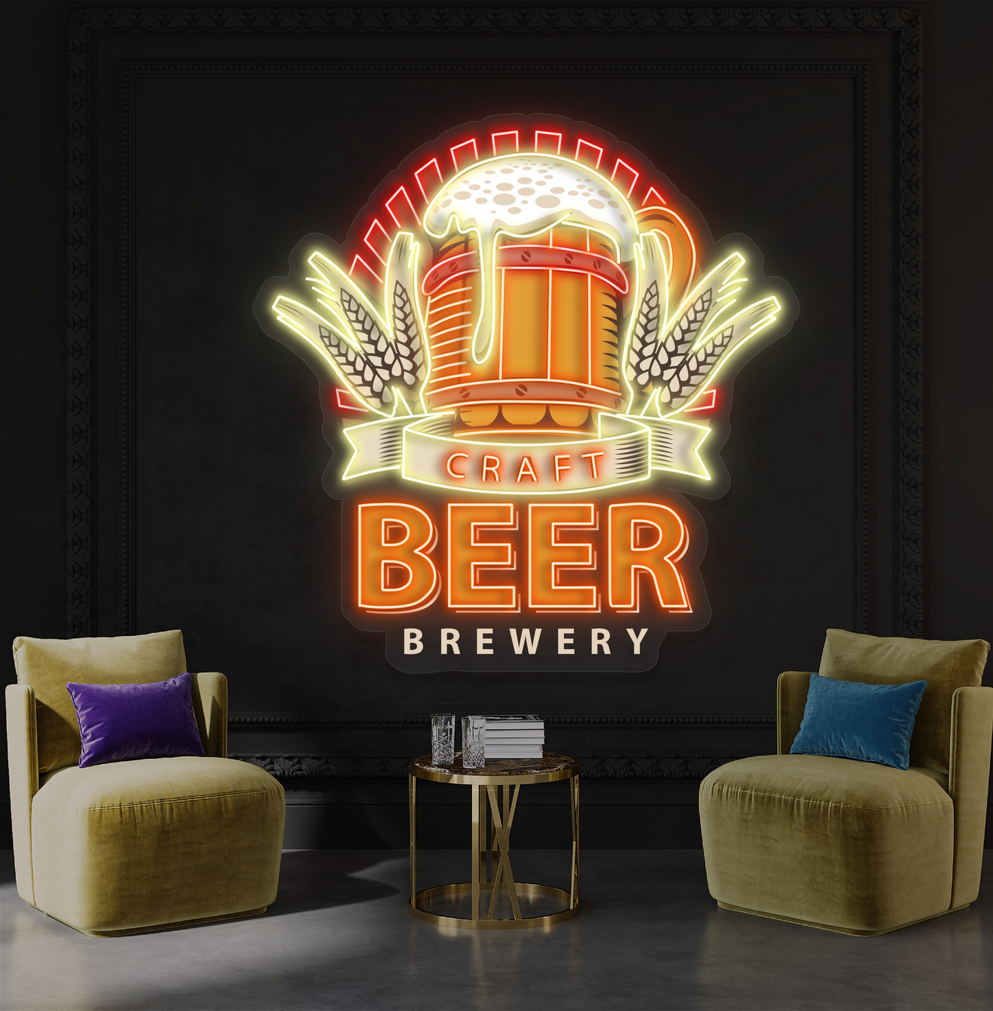 Enseigne au néon à LED avec illustration de brasserie de bière