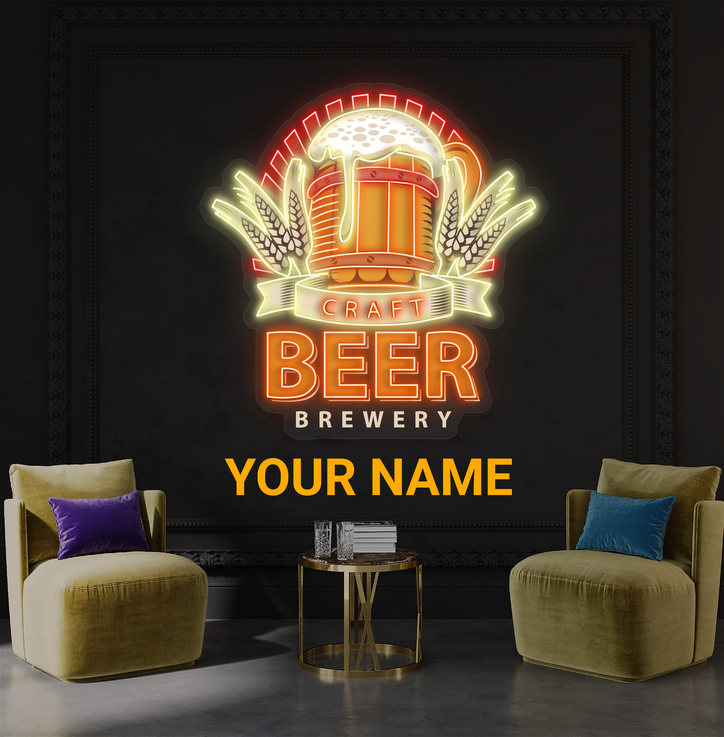 Enseigne au néon à LED avec illustration de brasserie de bière