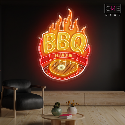 Panneau néon à LED avec illustration de saveur de barbecue 