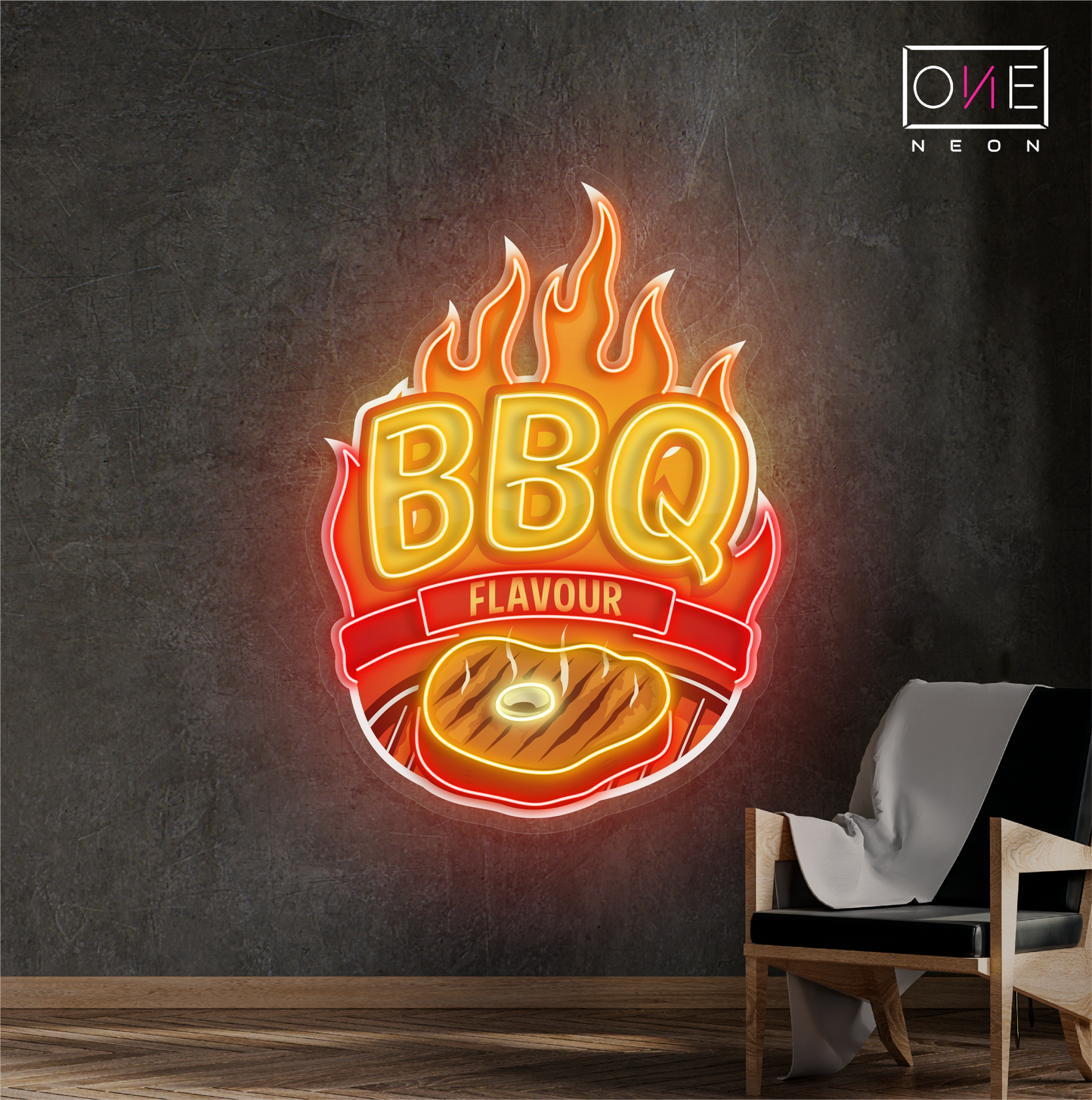 Panneau néon à LED avec illustration de saveur de barbecue 