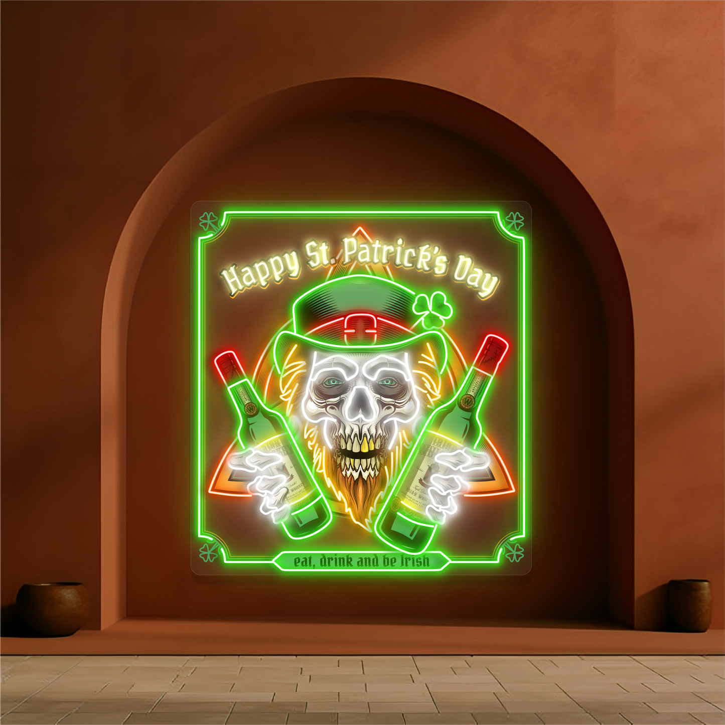 Skull St. Patrick Artwork Led Neon Sign