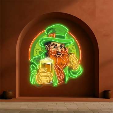 Cheers With Leprechaun Artwork Led Neon Sign