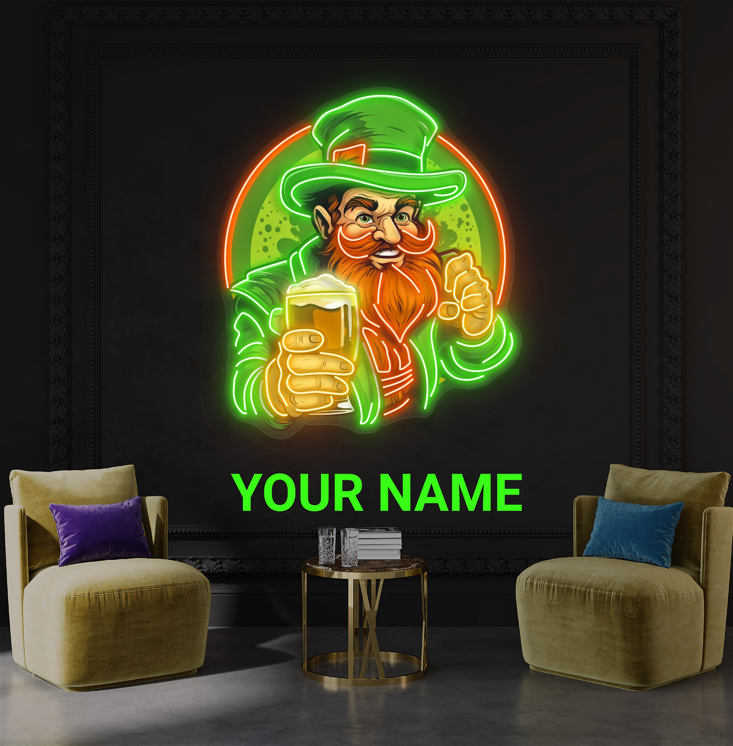 Cheers With Leprechaun Artwork Led Neon Sign