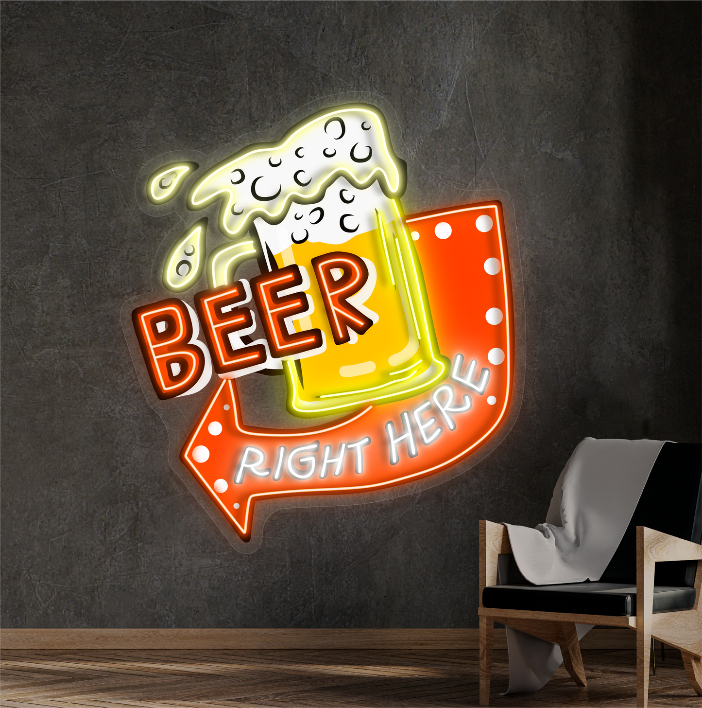 Beer Right Here Artwork Led Neon Sign