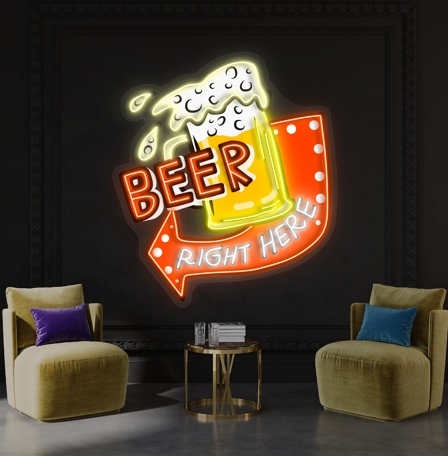 Beer Right Here Artwork Led Neon Sign