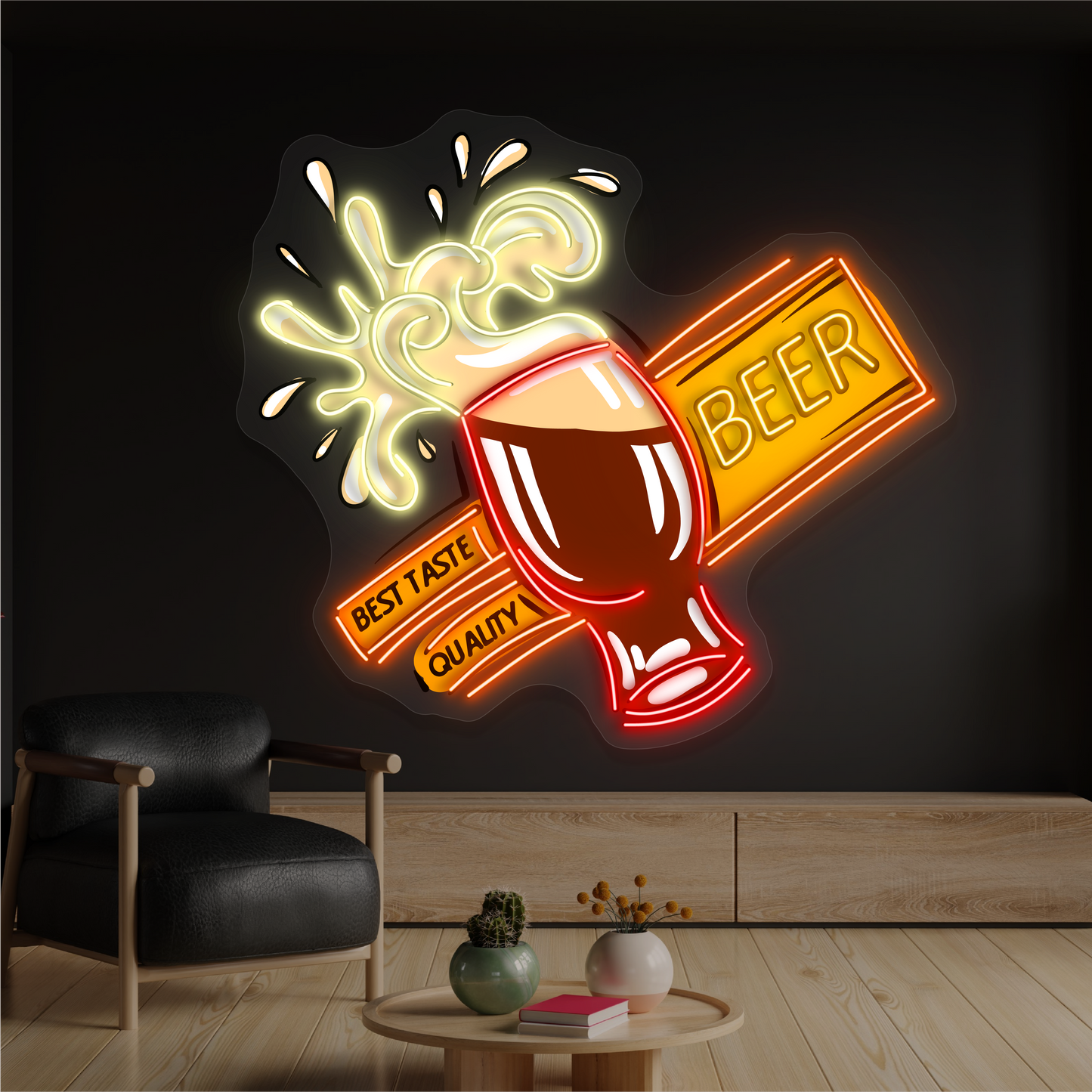 Panneau néon à LED avec illustration de bière de la meilleure qualité gustative