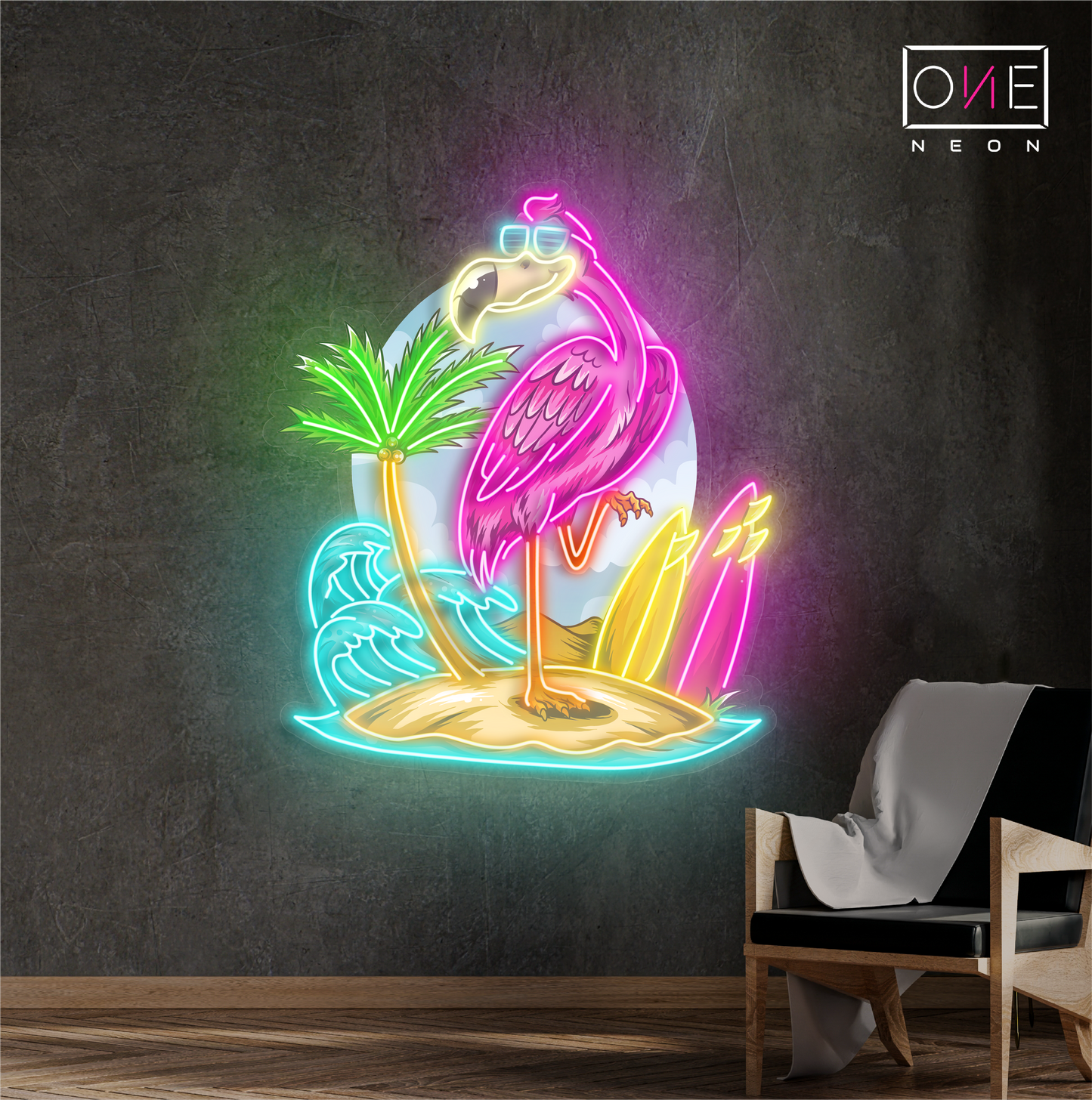 Flamingo Island Artwork Led Neon Sign