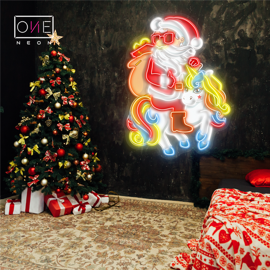 Santa and the Unicorn Christmas Artwork Led Neon Sign