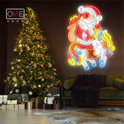 Santa and the Unicorn Christmas Artwork Led Neon Sign