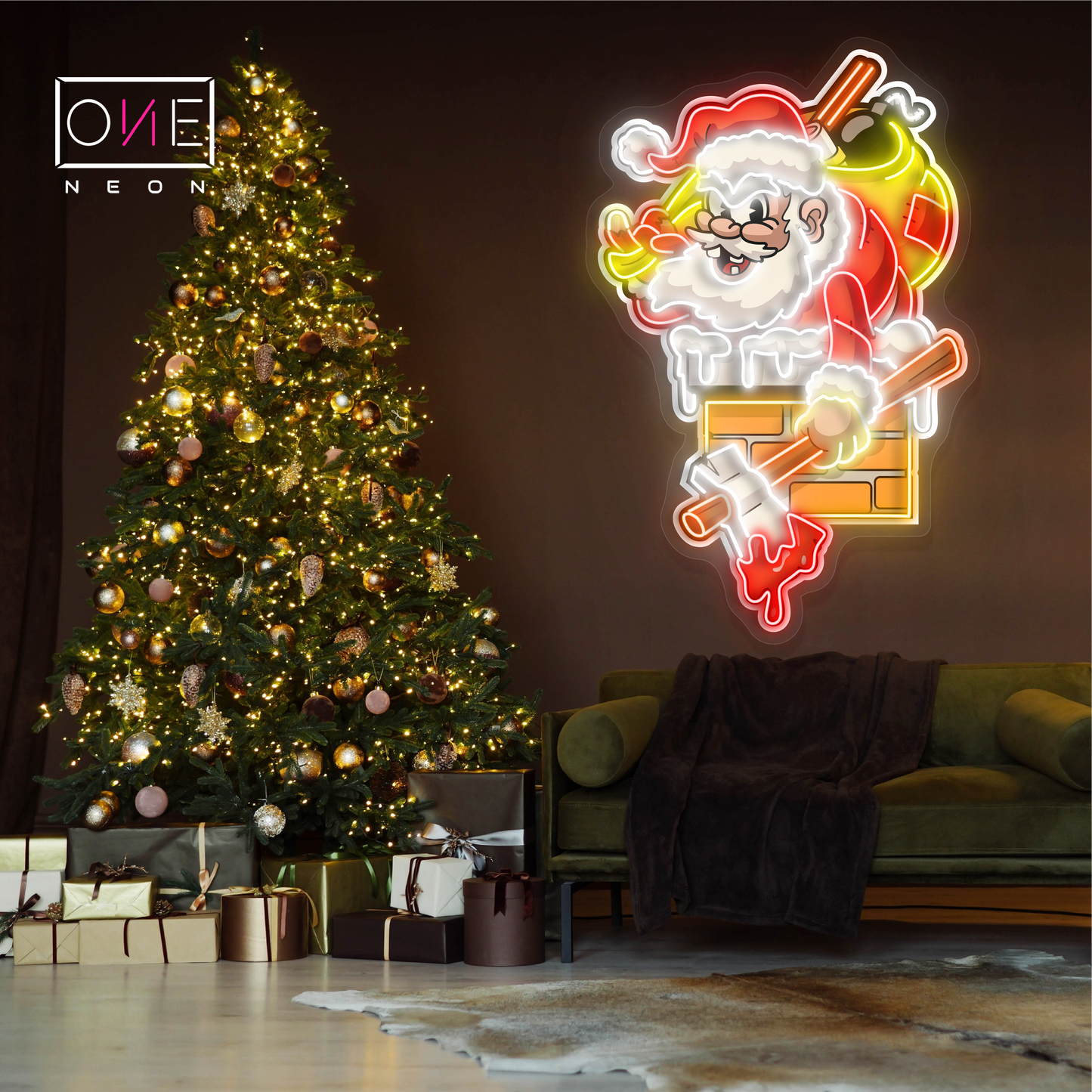 Santa's Mischievous Escape Artwork Led Neon Sign