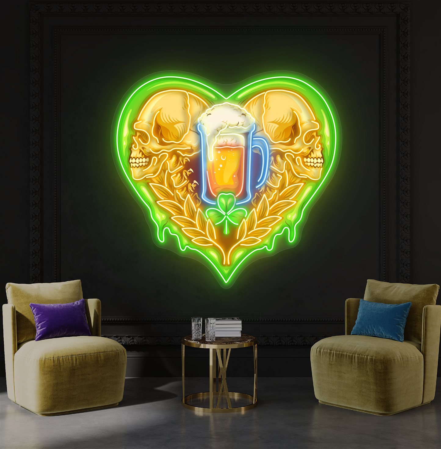 Skull & Beer Artwork Led Neon Sign