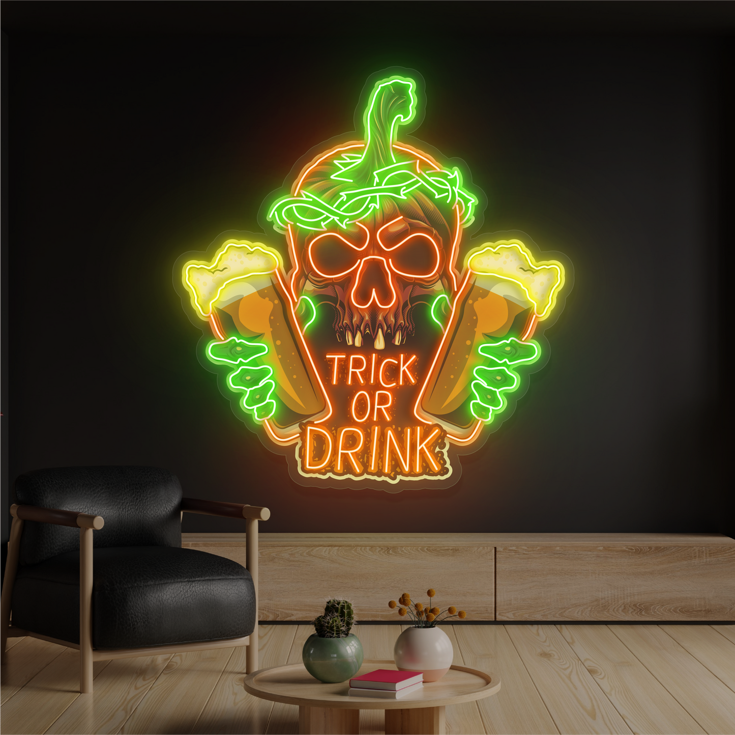 Enseigne au néon à LED avec illustration de Trick Or Drink