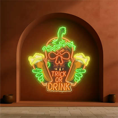 Enseigne au néon à LED avec illustration de Trick Or Drink