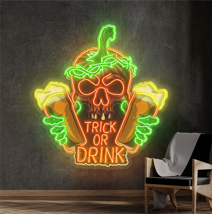 Enseigne au néon à LED avec illustration de Trick Or Drink