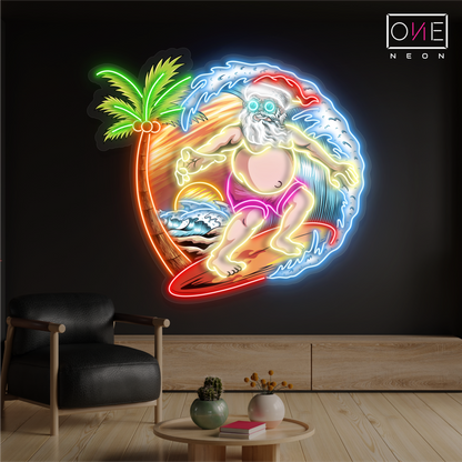 Surfing Santa Artwork Led Neon Sign