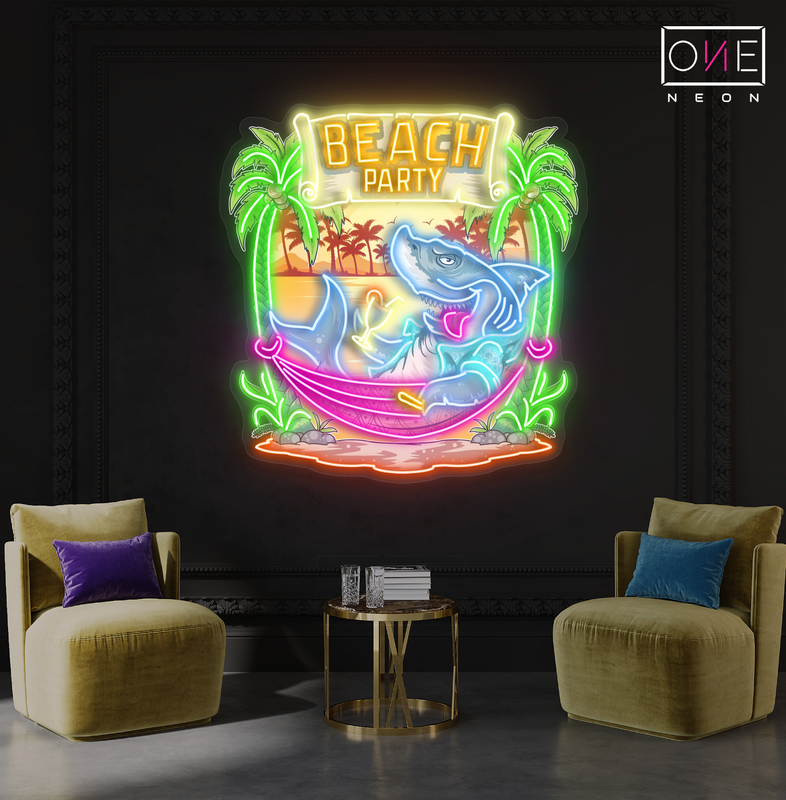 Shark Beach Party Artwork Led Neon Sign