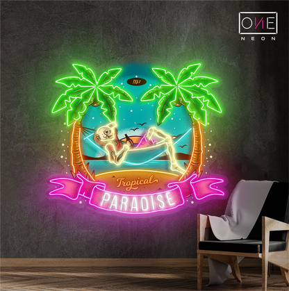 Tropical Paradise Skeleton Artwork Led Neon Sign