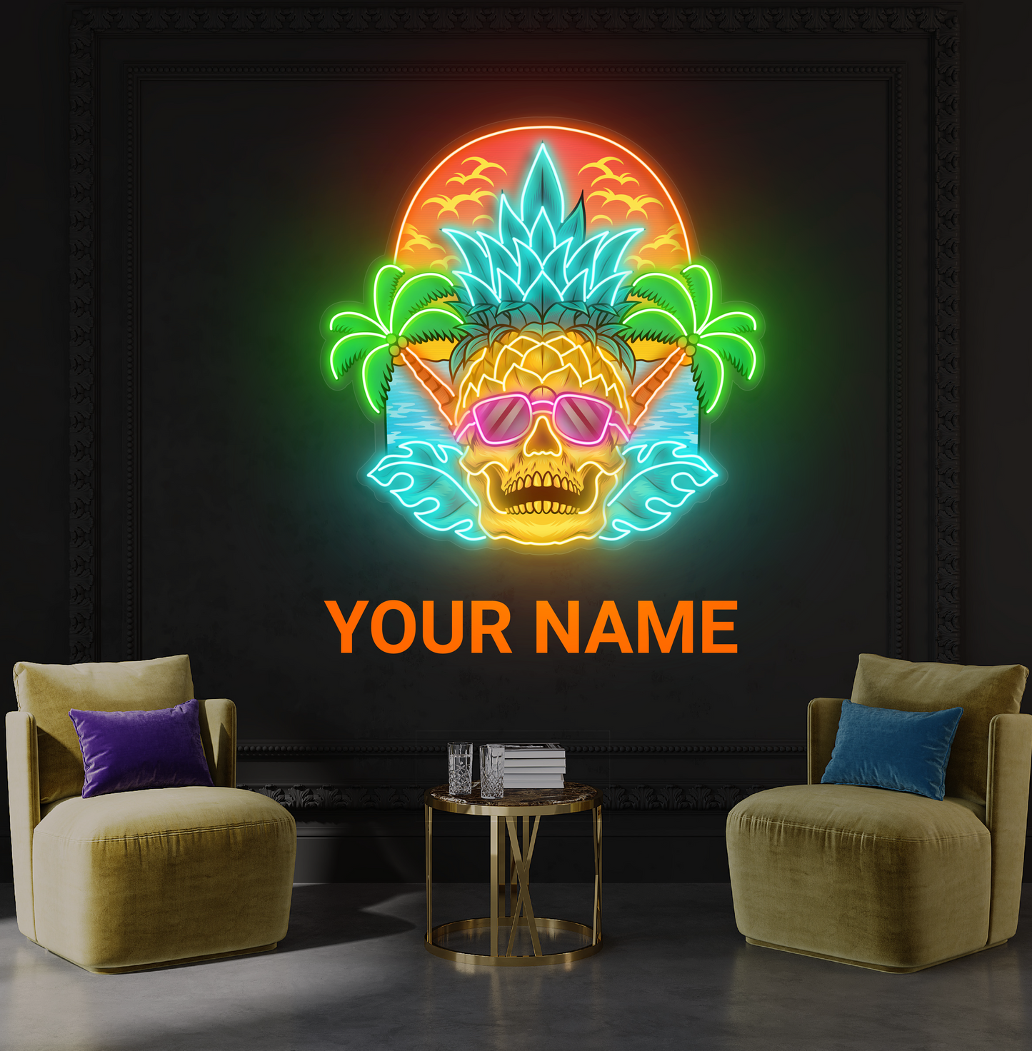 Tropical Skull Sunset Artwork Led Neon Sign