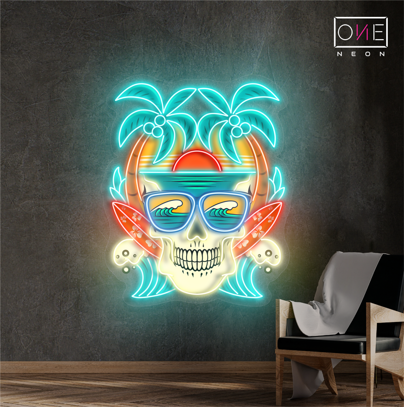 Beach Paradise Skull Artwork Led Neon Sign