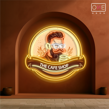 Enseigne au néon à LED avec illustration de café hipster 