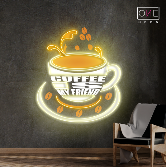 Panneau néon à LED avec illustration « Le café est mon ami » 