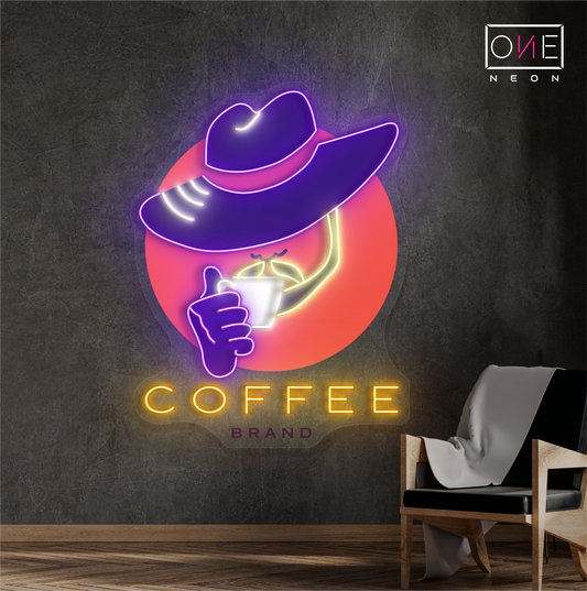 Panneau néon à LED avec illustration de café Cowboy 