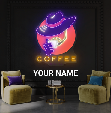 Panneau néon à LED avec illustration de café Cowboy 