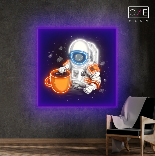 Enseigne au néon à LED représentant un café représentant un astronaute 