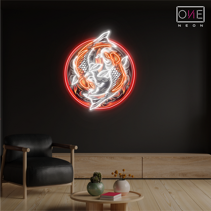 Enseigne au néon à LED avec illustration de l'harmonie Yin Yang Koi