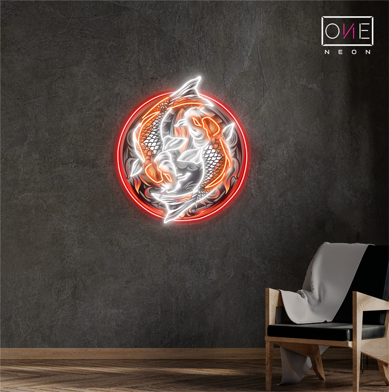 Enseigne au néon à LED avec illustration de l'harmonie Yin Yang Koi