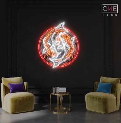 Enseigne au néon à LED avec illustration de l'harmonie Yin Yang Koi