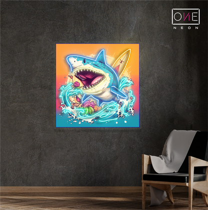 Surfing Shark Attack Artwork Led Neon Sign