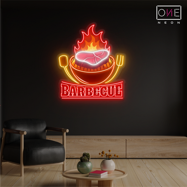 Panneau néon à LED avec illustration de barbecue 