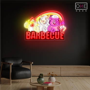 Panneau néon à LED avec illustration de barbecue 