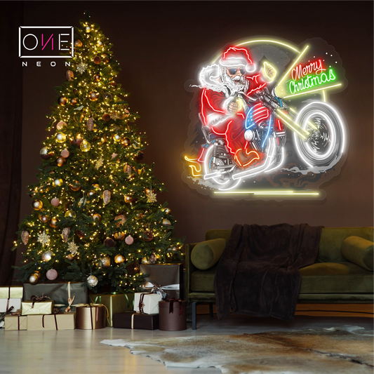 Biker Santa Christmas Artwork Led Neon Sign