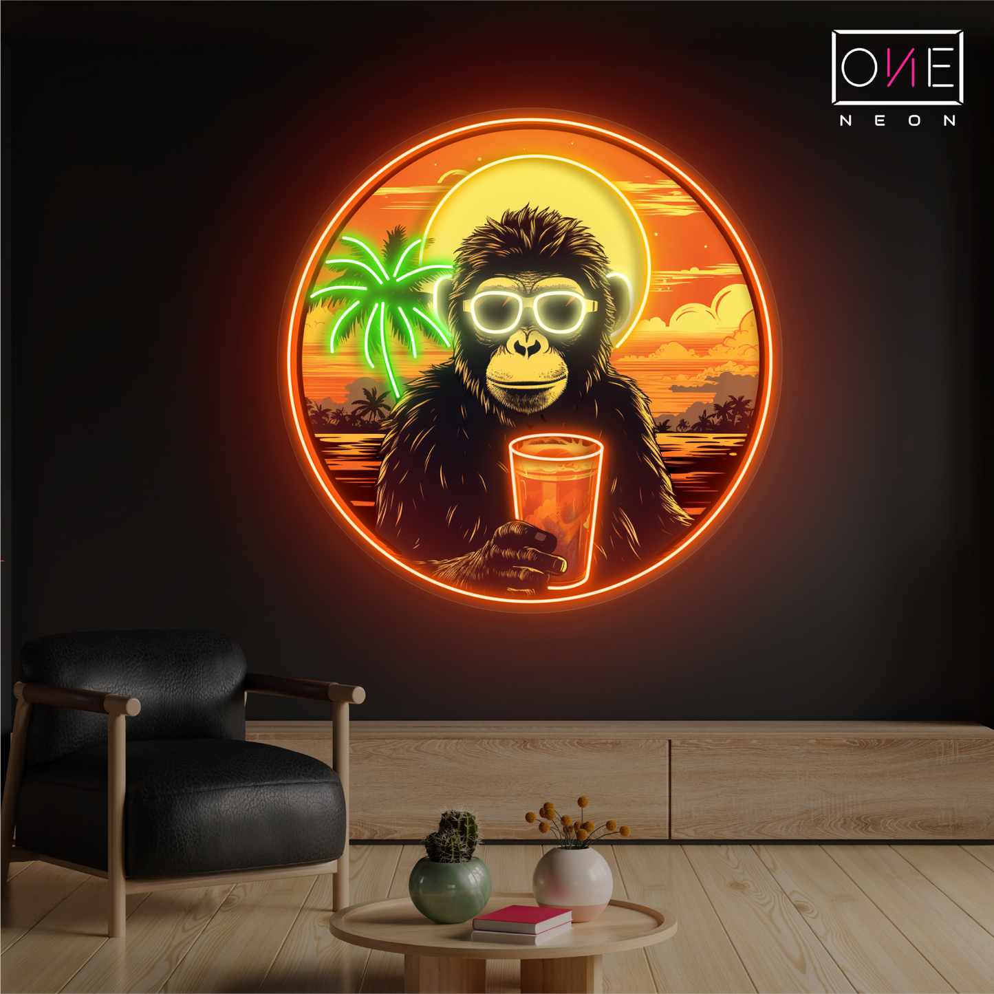 Sunset Chimp Chill Artwork Led Neon Sign