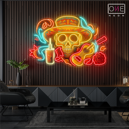 Mariachi Skull Serenade Artwork Led Neon Sign