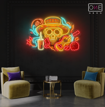 Mariachi Skull Serenade Artwork Led Neon Sign