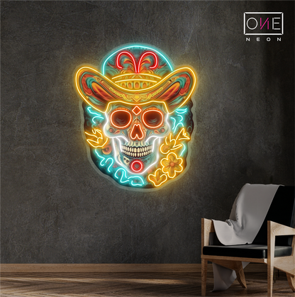 Sombrero Skull Artwork Led Neon Sign