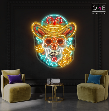 Sombrero Skull Artwork Led Neon Sign