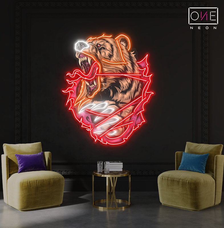 Fiery Bear Artwork Led Neon Sign