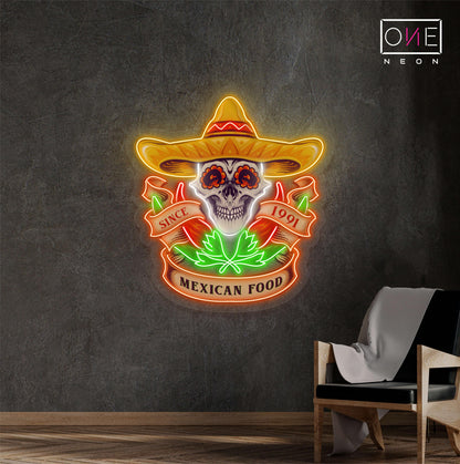 Mexican Food Skull Artwork Led Neon Sign